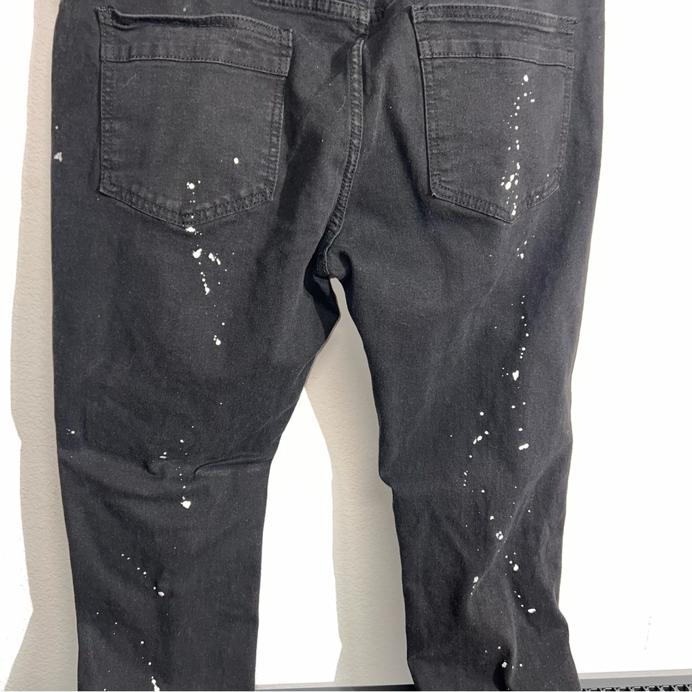 Men's Black Distressed Paint Splatter Jeans Size 40x32 Ripped Spandex Retro Edgy - Picture 8 of 16